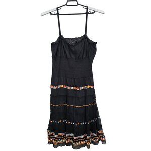 Womens Michelle Antonelli Black Silk Embroidered Sleeveless Dress Tiered Size 12